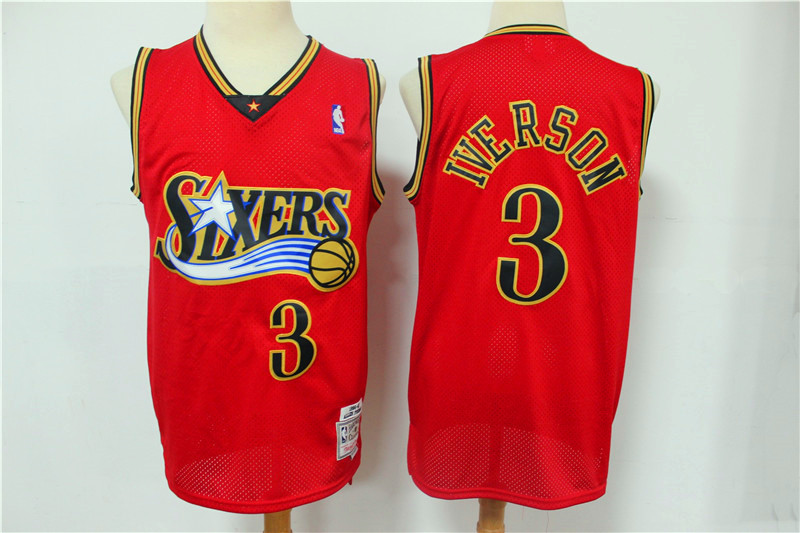 Men Philadelphia 76ers #3 Iverson red Nike NBA Jersey Print